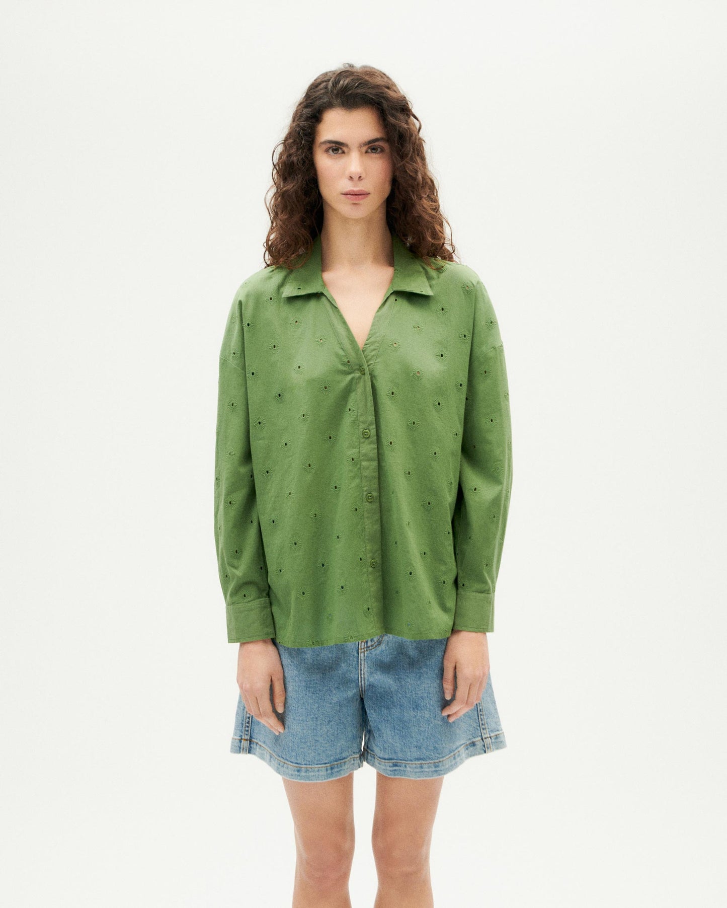 Chemise en coton bio | Vert "cactus shiffli margaret blouse"