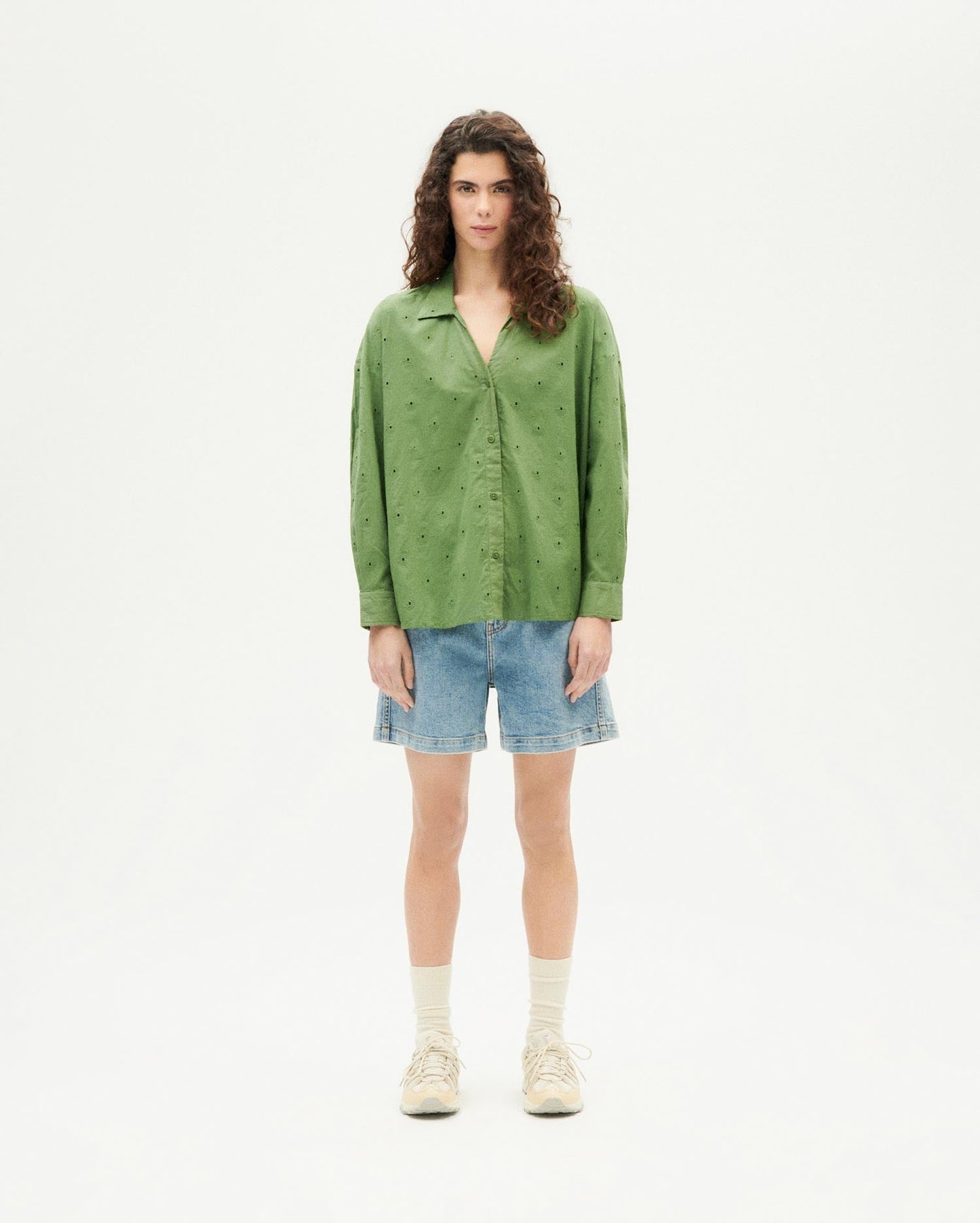 Chemise en coton bio | Vert "cactus shiffli margaret blouse"