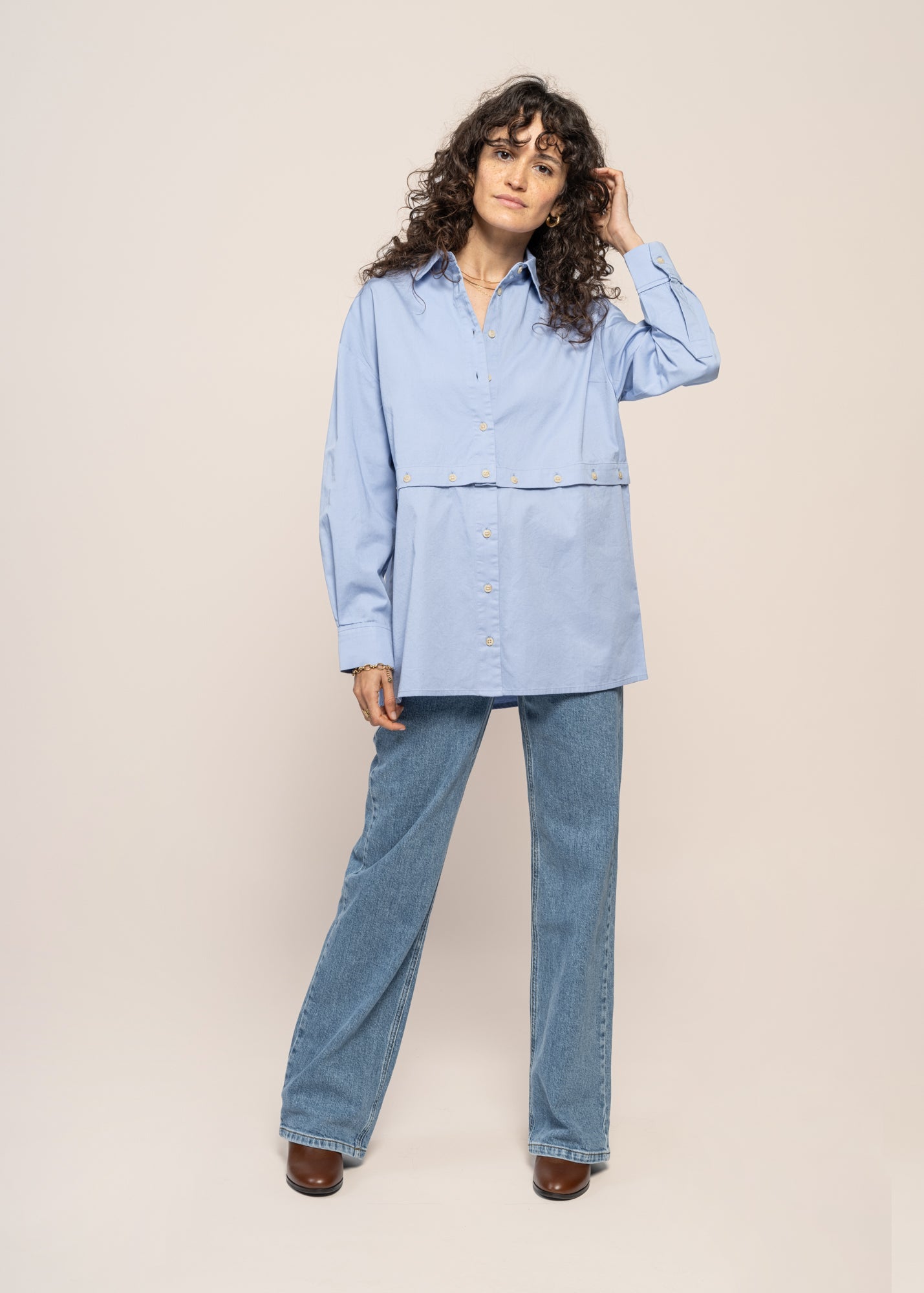Chemise déstructurée en  coton bio | bleue "nataly blouse"