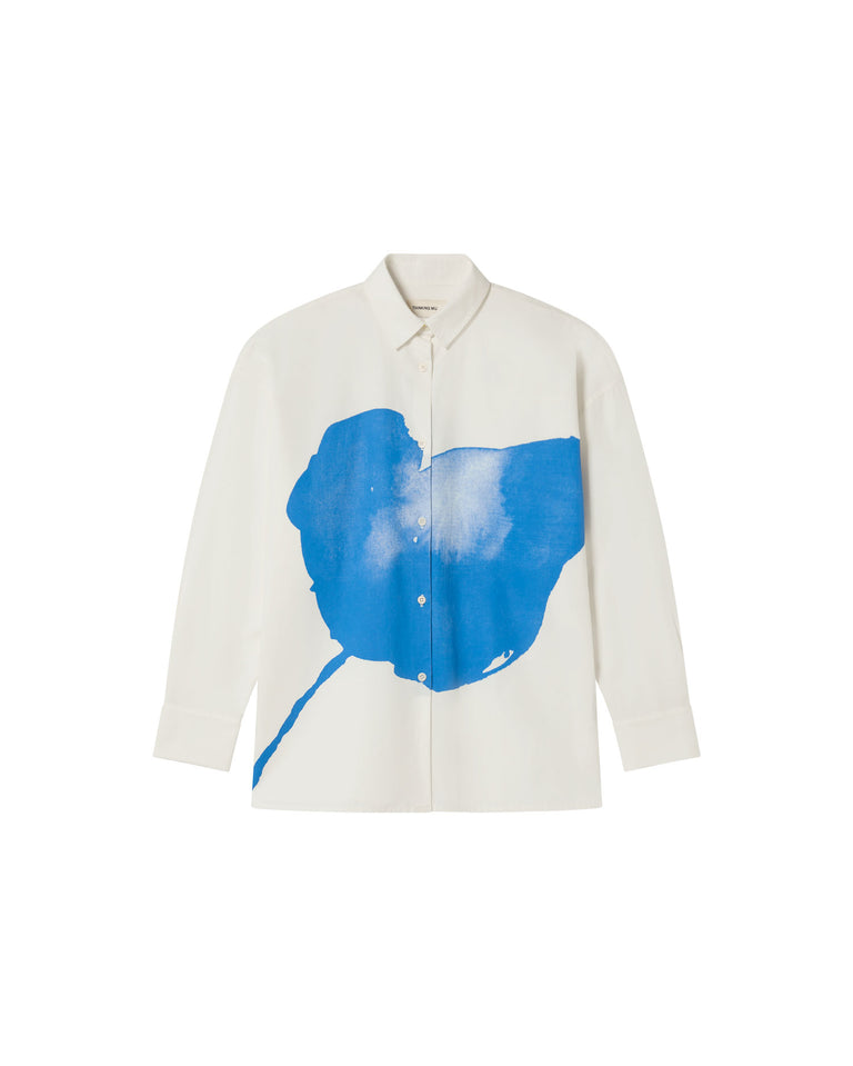 Chemise en coton bio | blanc et bleu "flower juana blouse white"
