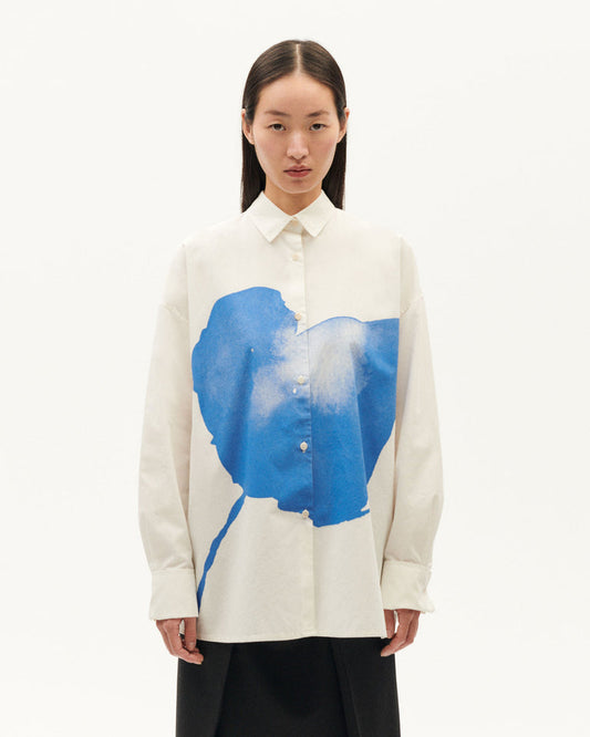Chemise en coton bio | blanc et bleu "flower juana blouse white"