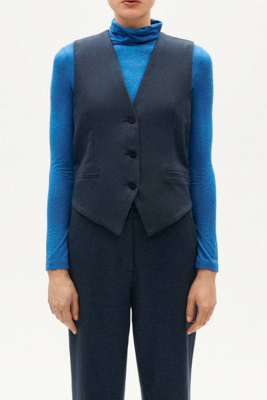 Gilet en coton bio et matière recyclée | marine "blueberry edith vest grey"