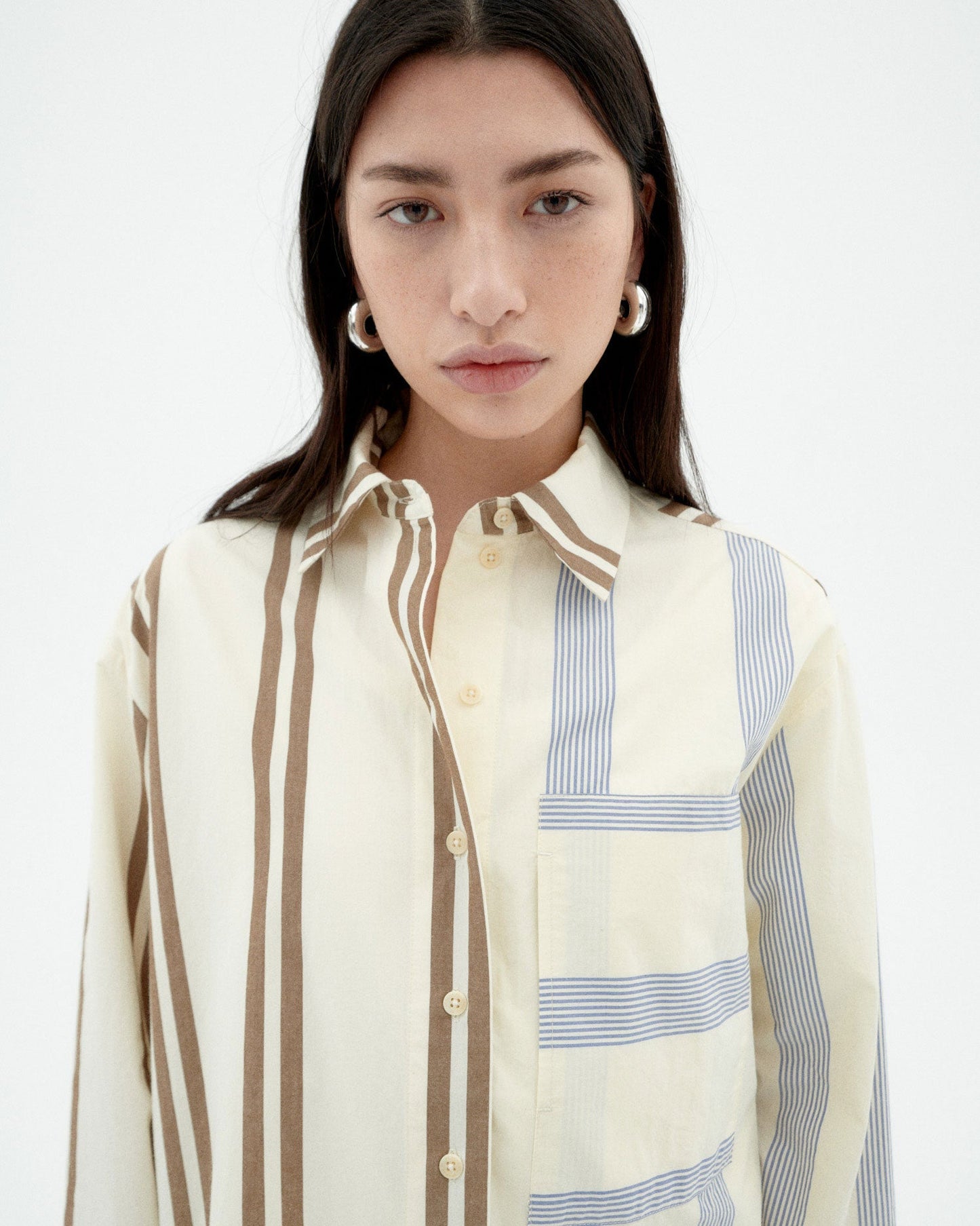 Chemise en coton biologique | beige "poplin stripes marcelle blouse - ecru"