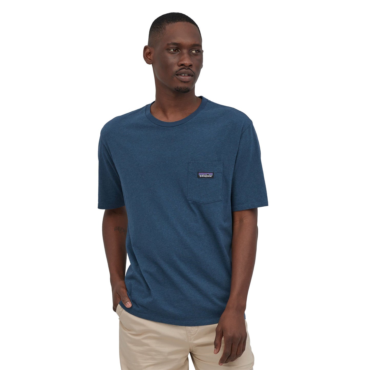 T-shirt à poche marine en coton bio - regenerative pocket tee tidepool blue