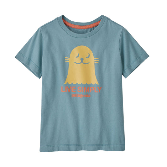 T-shirt imprimé bleu turquoise en coton bio - live simply seal upwell blue