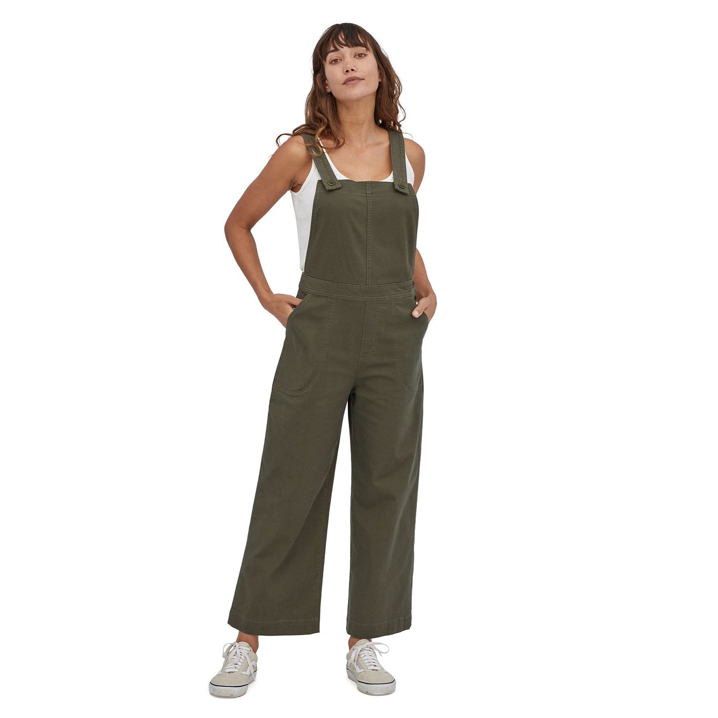 Salopette en coton bio | Vert foncé "stand up cropped overalls basin green"