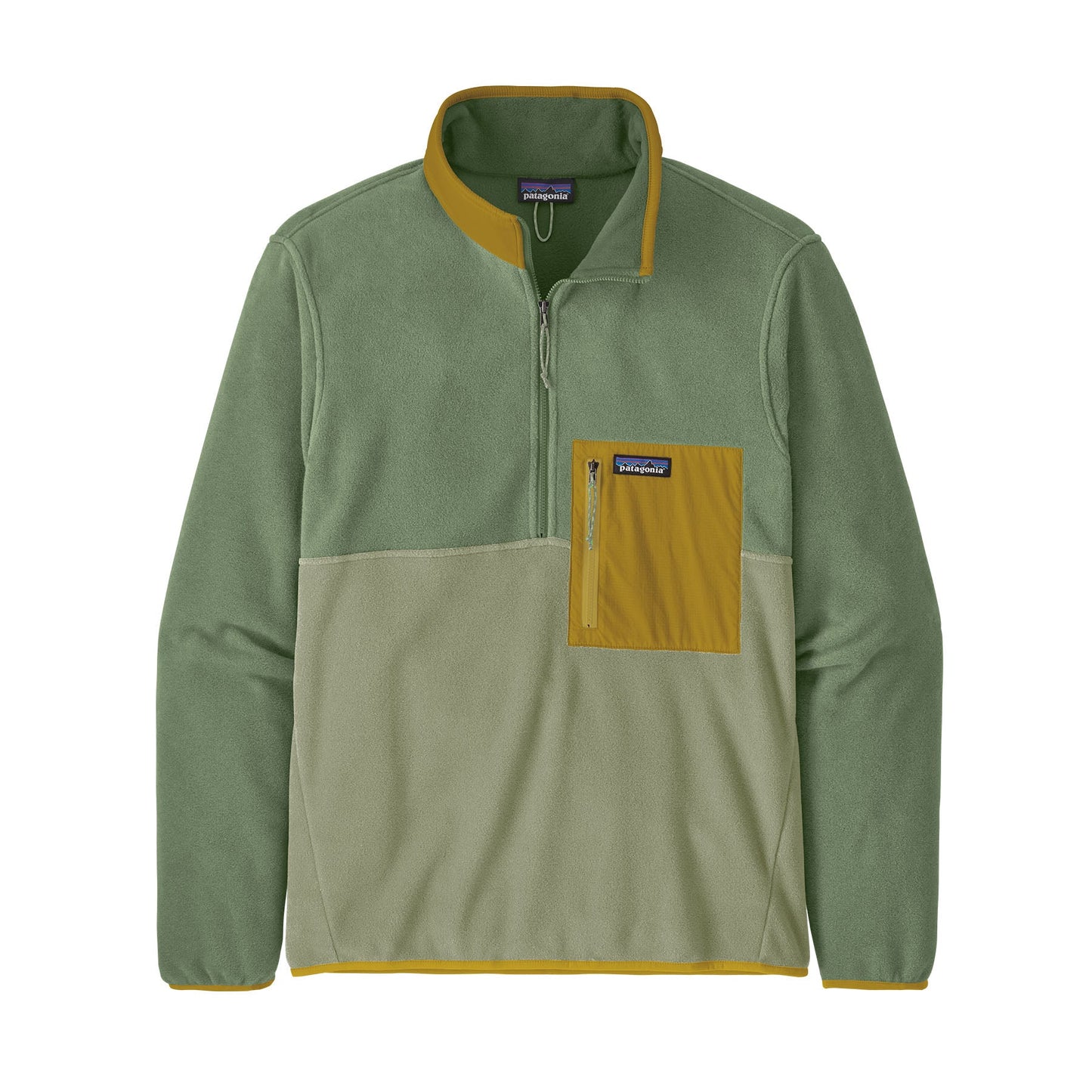Polaire col zippé en recyclé | Tricolore "microdini salvia green"