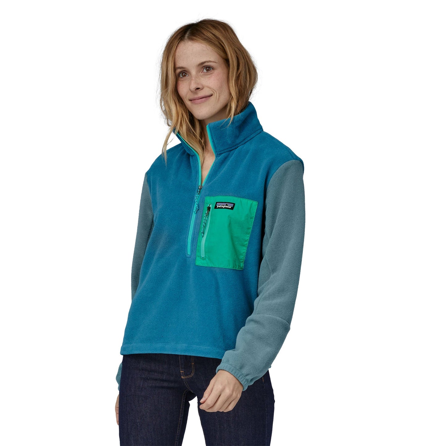 Polaire col zippé en matière recyclée | Tricolore "microdini 1/2 zip wavy blue"