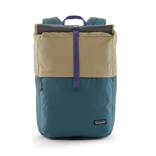 Sac à dos bicolore 30L en recyclé - fieldsmith roll top patchwork tasmanian teal
