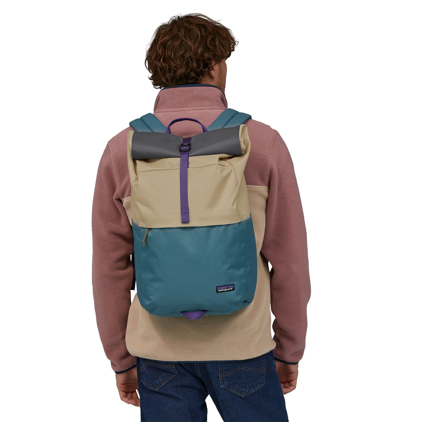 Sac à dos bicolore 30L en recyclé - fieldsmith roll top patchwork tasmanian teal