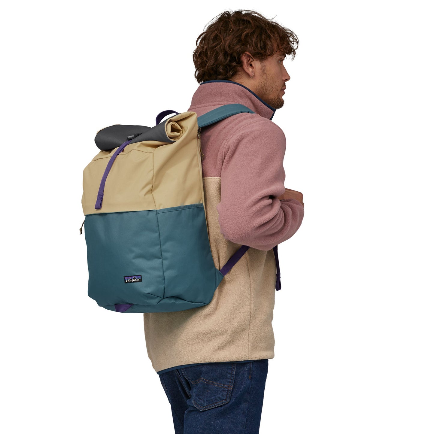Sac à dos bicolore 30L en recyclé - fieldsmith roll top patchwork tasmanian teal