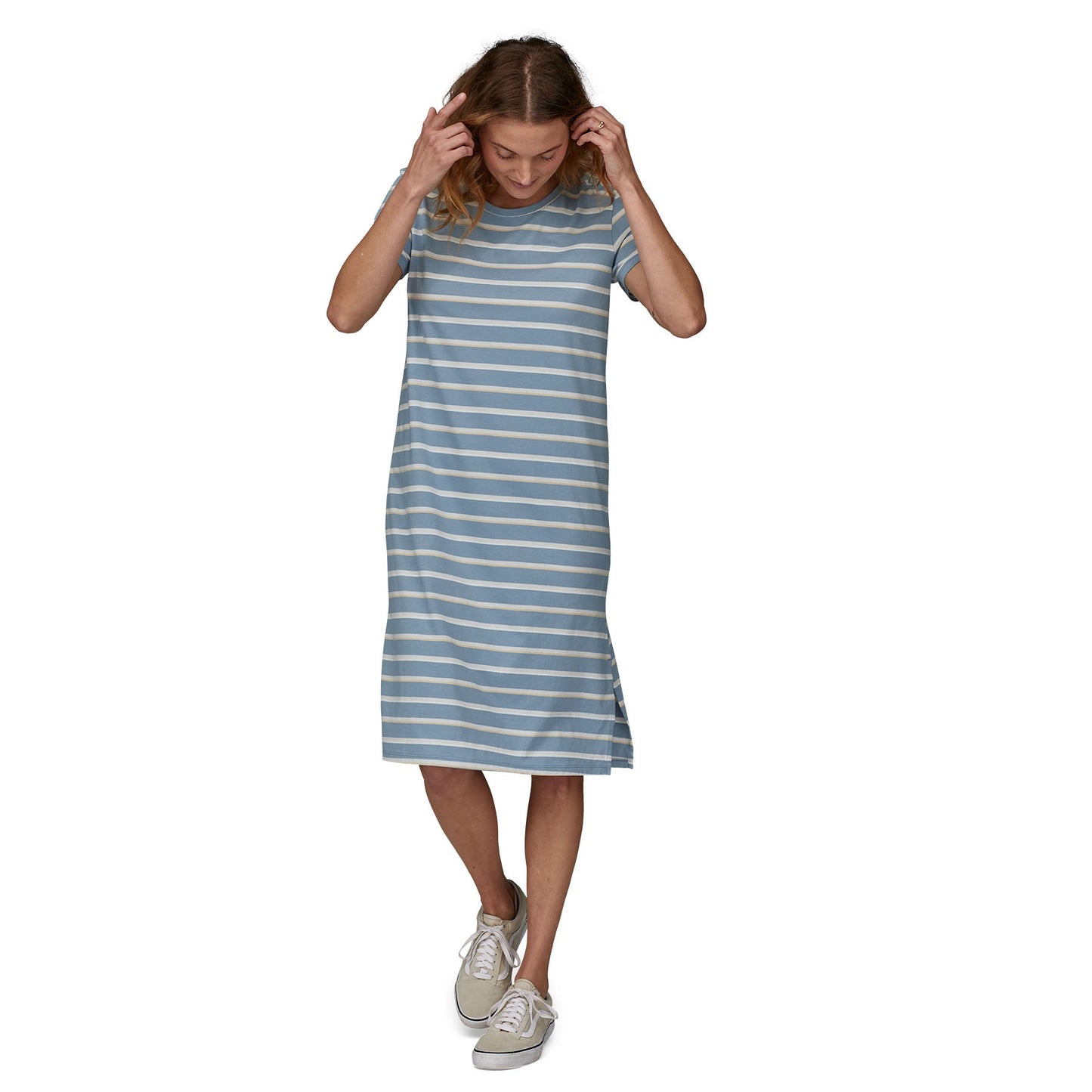 Robe bleue rayée en coton bio - t-shirt dress sunset stripe
