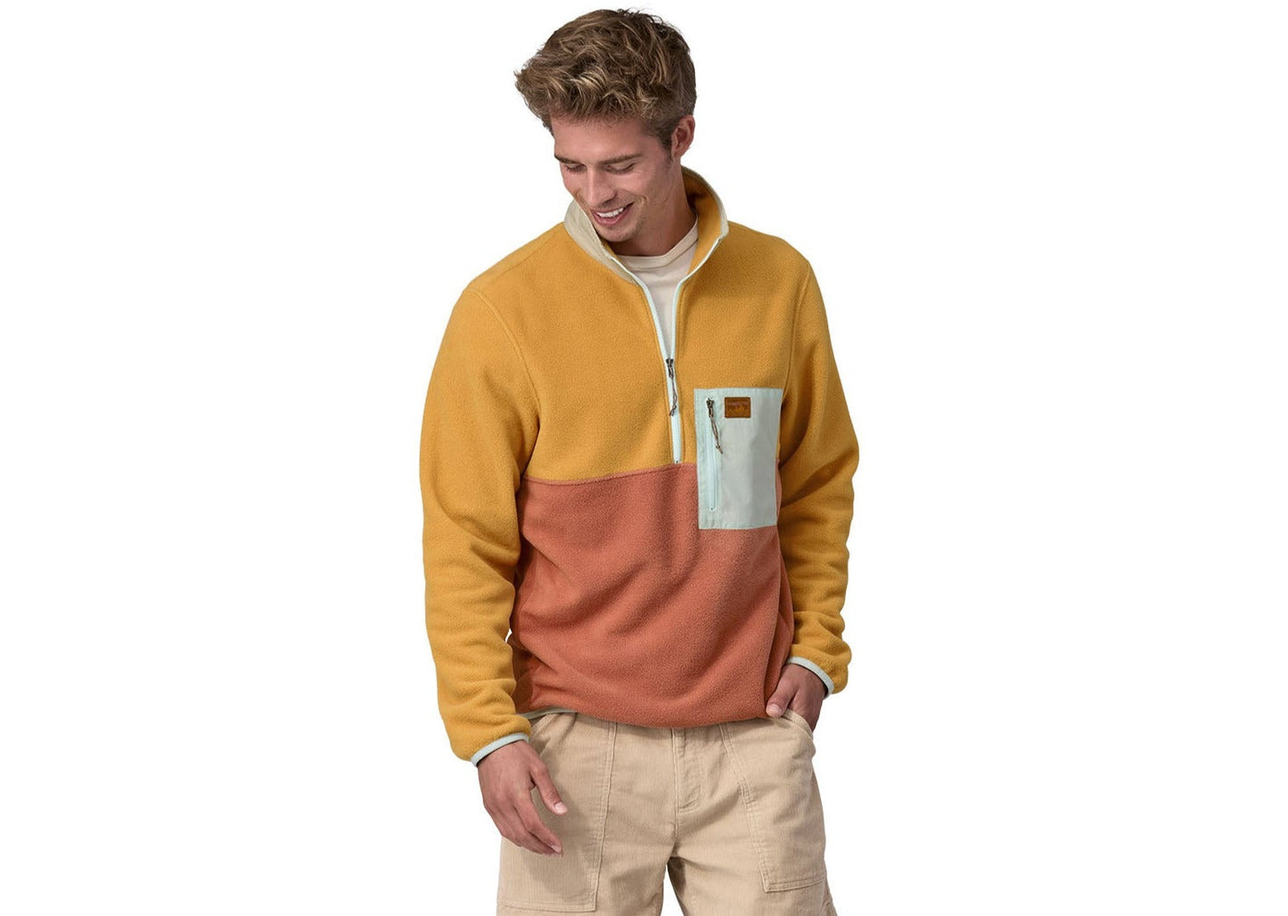 Polaire col zippé en recyclé | Tricolore "microdini 1/2 zip p/o sienna clay"