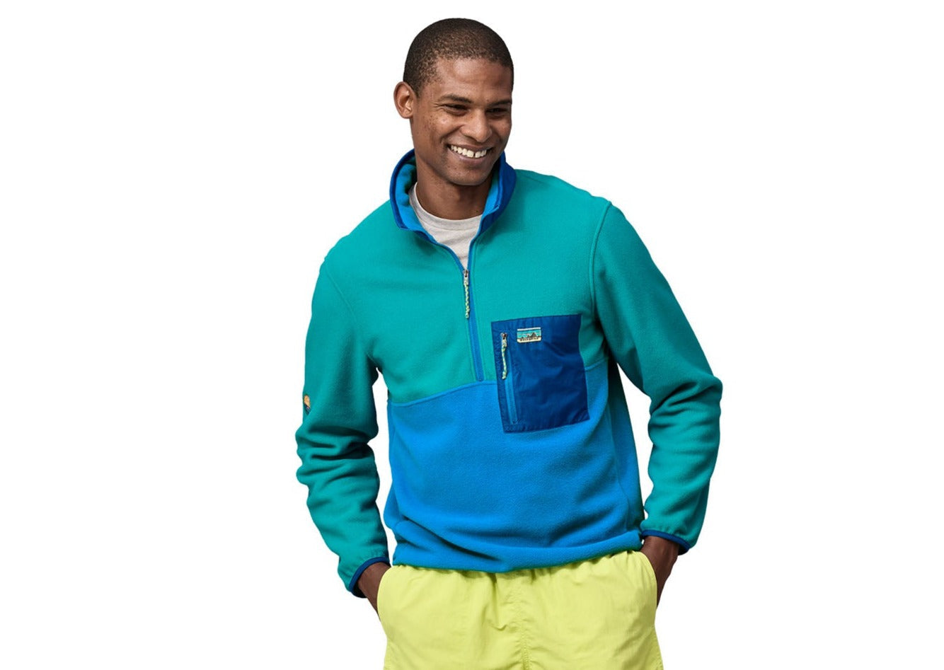 Polaire col zippé en recyclé | Tricolore "microdini 1/2 zip p/o vessel blue"