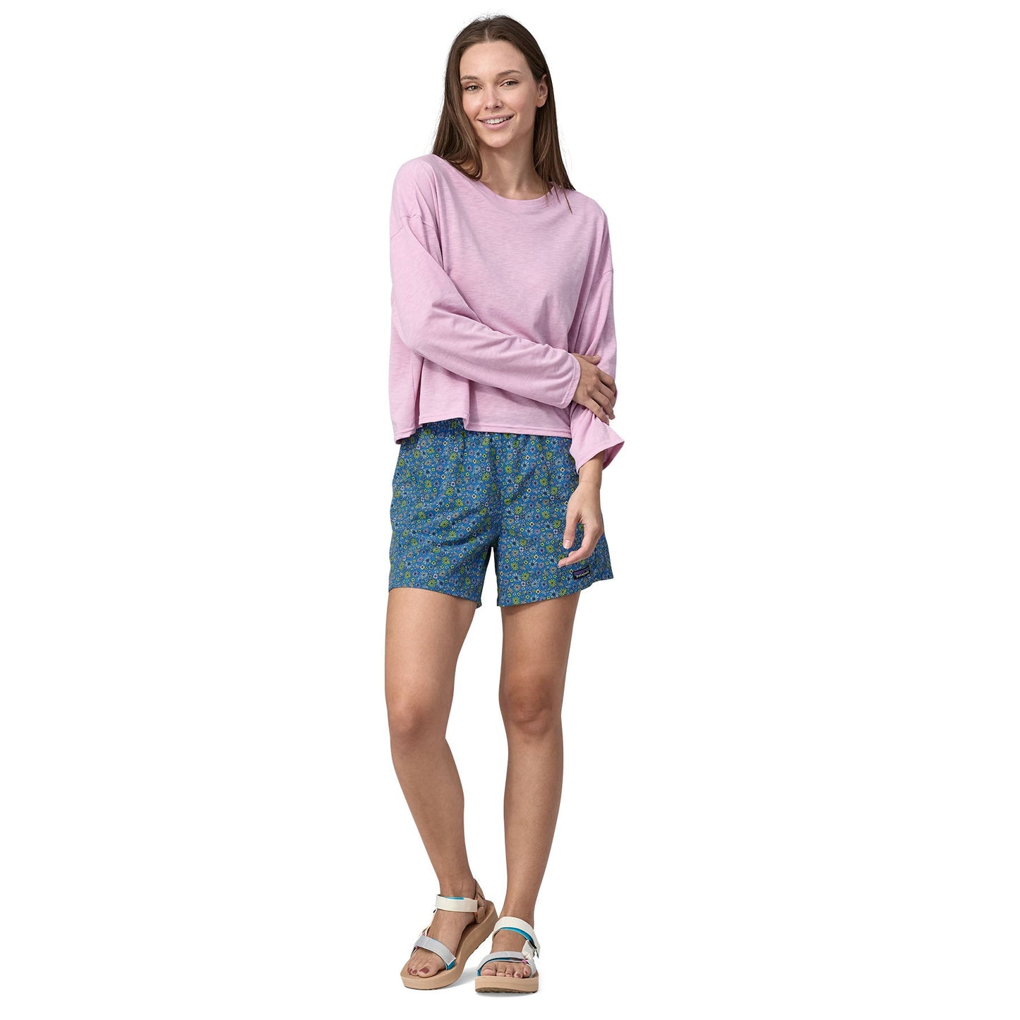 Short léger en matière recyclée | Motifs floraux "baggies shorts 5 in floral fun vessel blue"