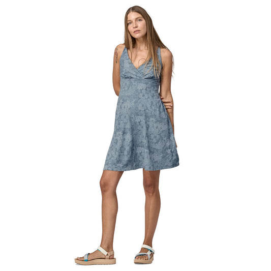 Robe courte en coton bio | Bleu imprimé "amber dawn dress light plume grey"