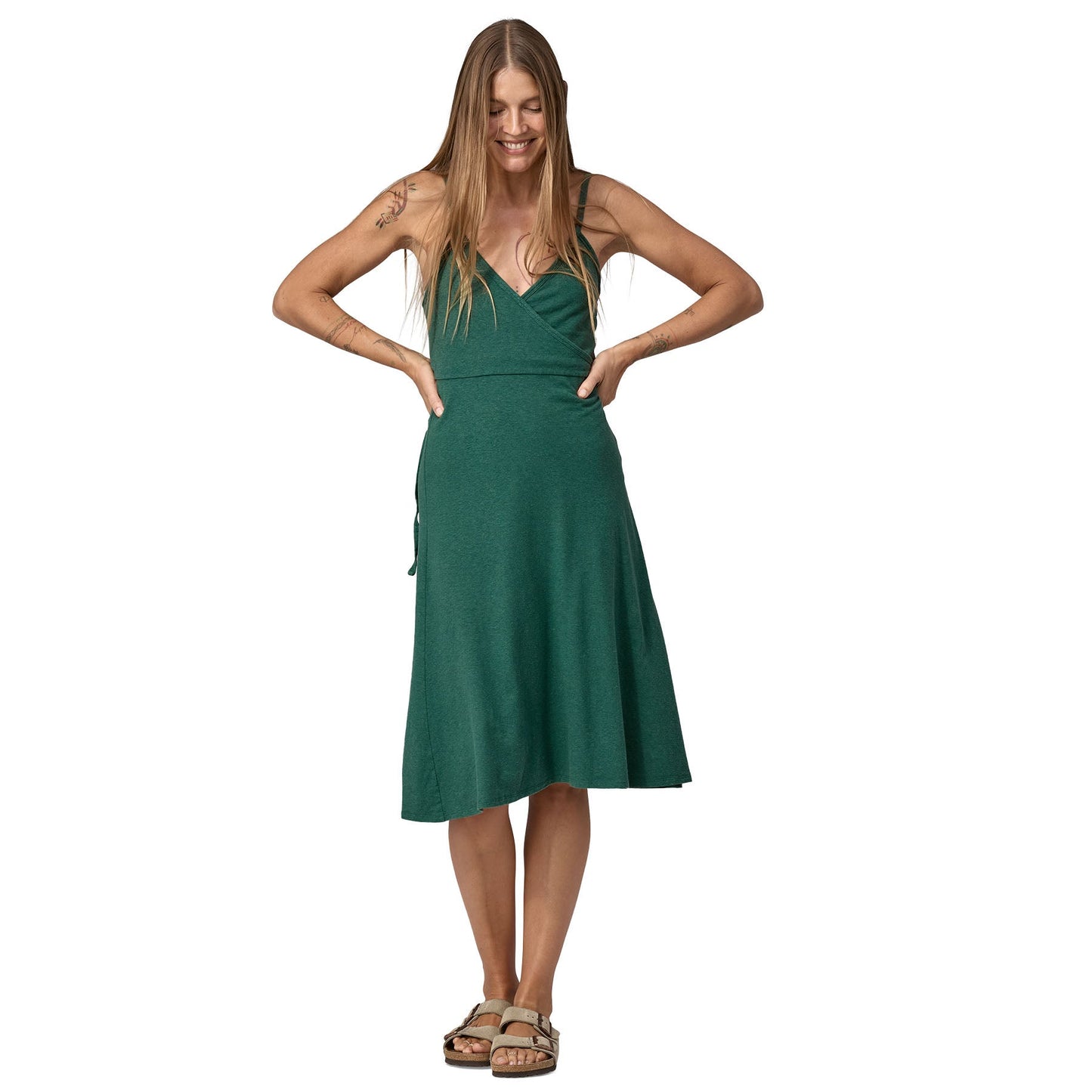 Robe portefeuille en chanvre et coton bio | Vert "wear with all dress conifer green"