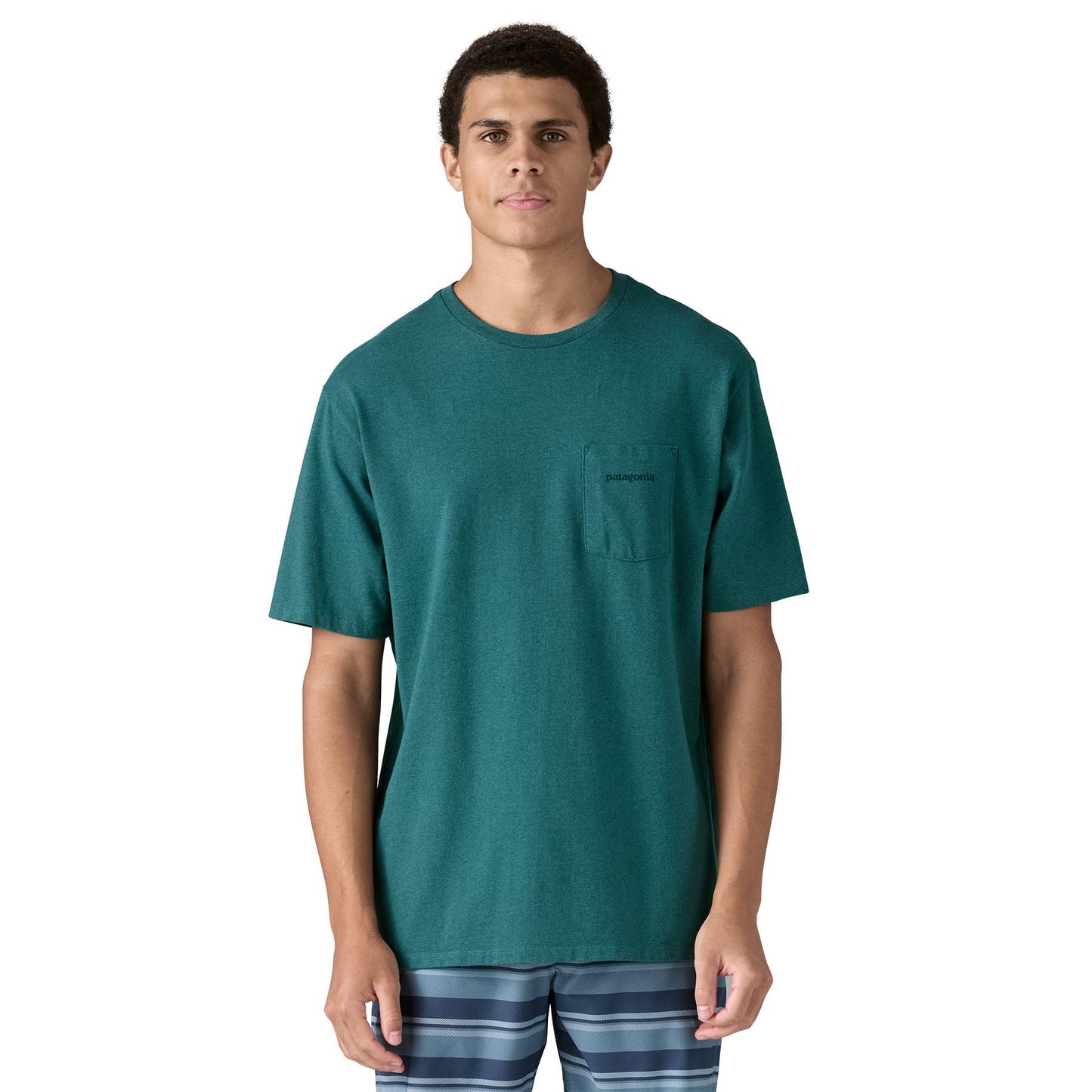 T-shirt imprimé en matières recyclées | bleu "boardshort logo pocket responsibili-tee - wetland blue"