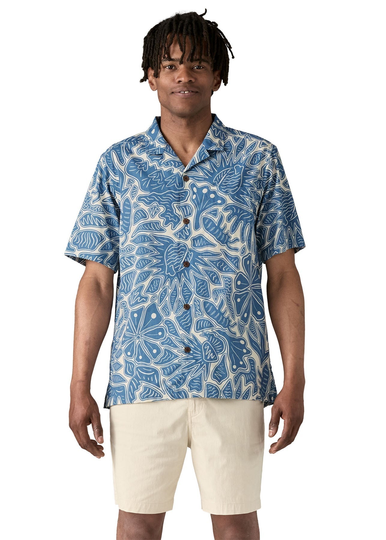 Chemise en coton bio | bleu "tidal threads camp shirt - bees and flowers: still blue"