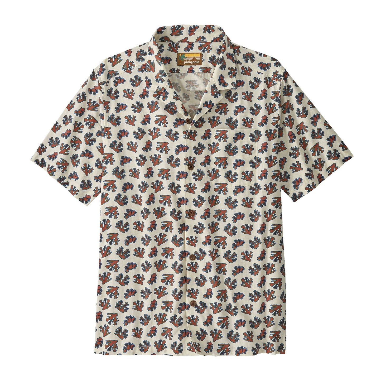 Chemise en coton bio | motifs "tidal threads camp shirt - oh coral: wool white"