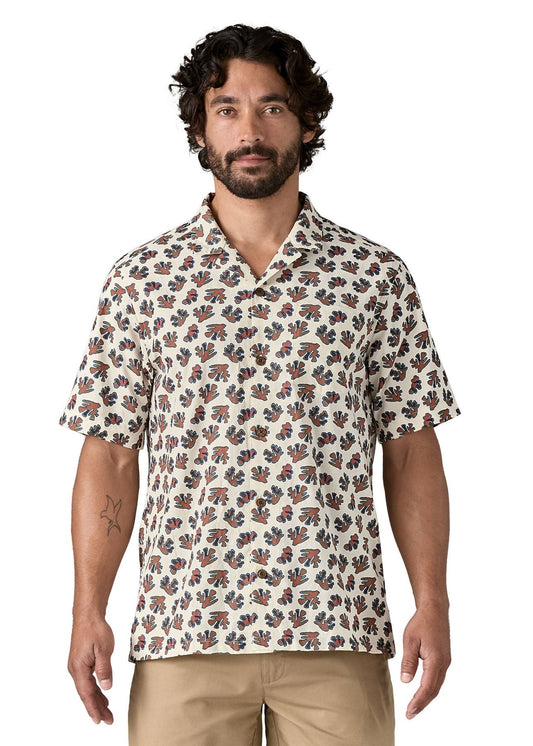 Chemise en coton bio | motifs "tidal threads camp shirt - oh coral: wool white"