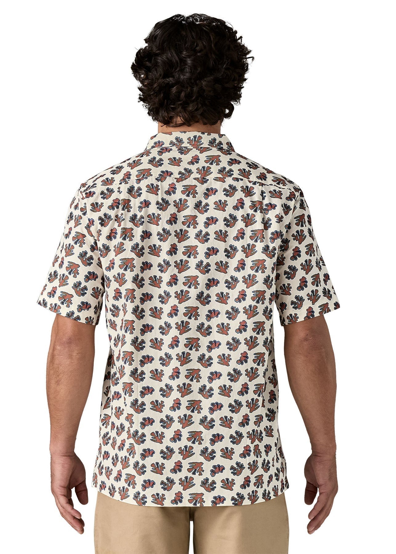 Chemise en coton bio | motifs "tidal threads camp shirt - oh coral: wool white"