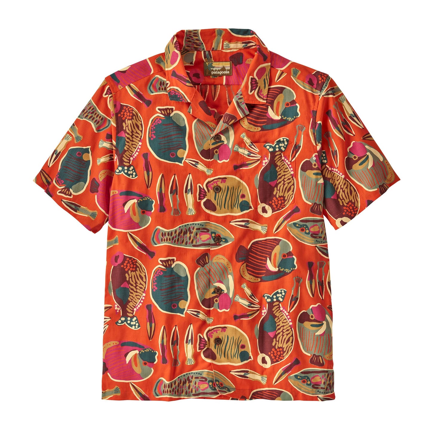 Chemise en coton bio | multicolore "tidal threads camp shirt - wrasse: pollinator orange"
