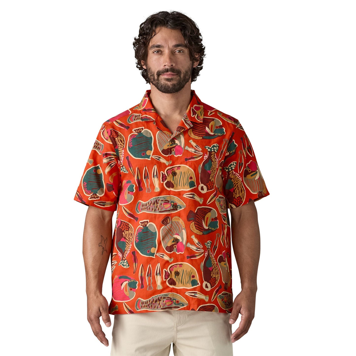 Chemise en coton bio | multicolore "tidal threads camp shirt - wrasse: pollinator orange"