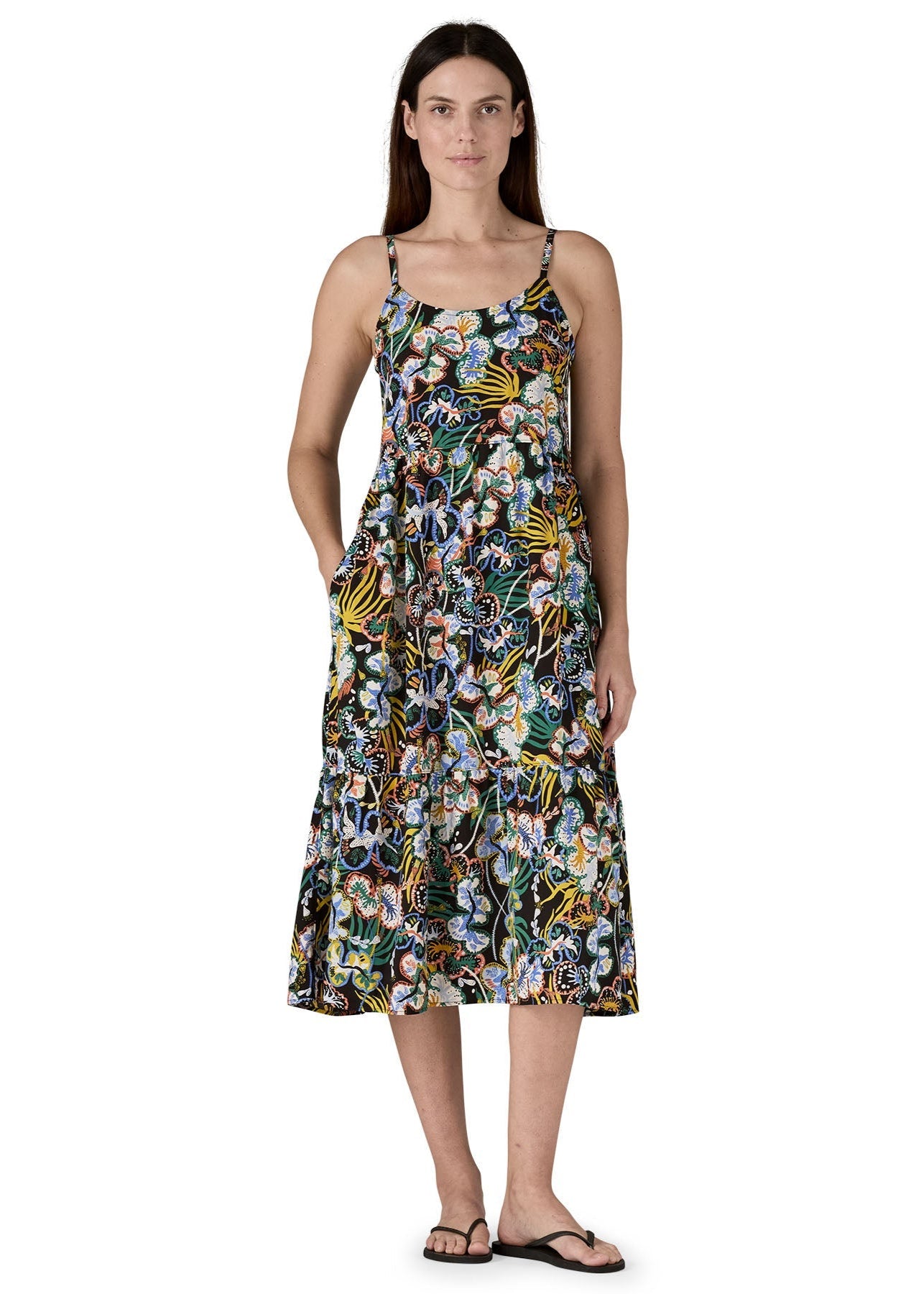 Robe imprimé à volants | multicolore "tidal threads dress - undersea: black"