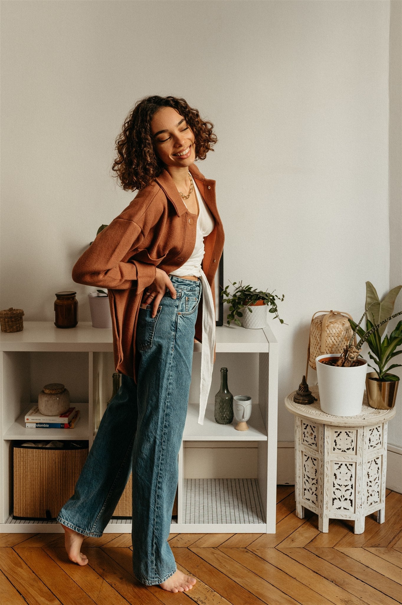 Veste molletonnée vieux rose en coton et laine bio - almaraa copper glow