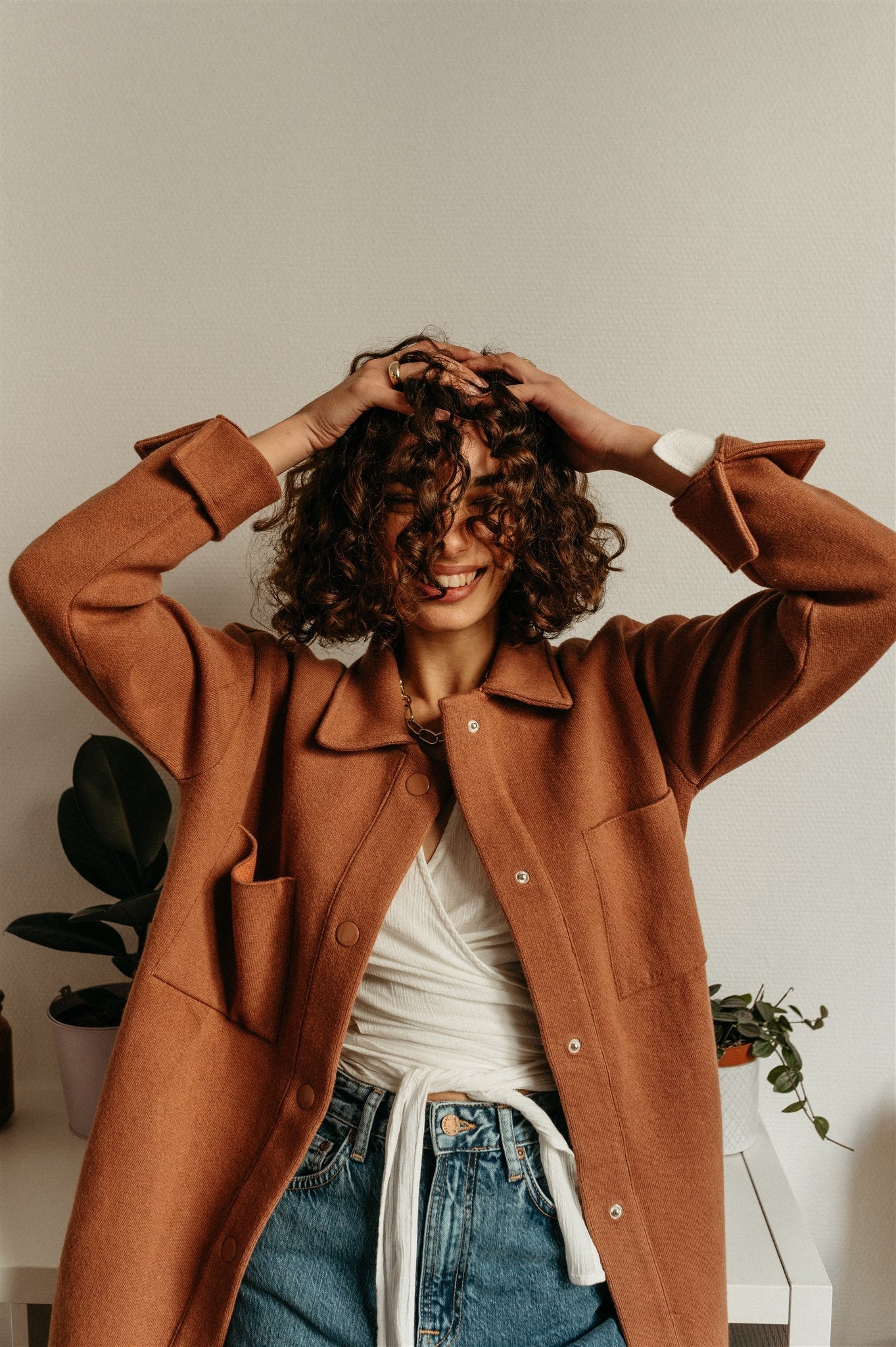 Veste molletonnée vieux rose en coton et laine bio - almaraa copper glow