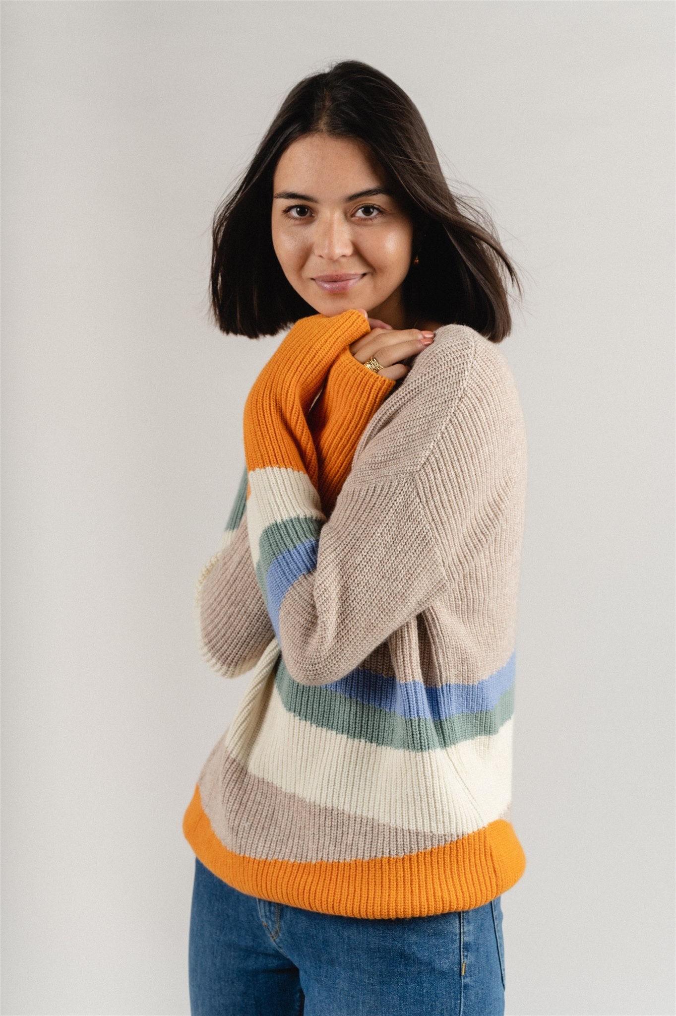 Pull ample maille multicolore en coton et laine bio - miyaa multicolor light caramel melange