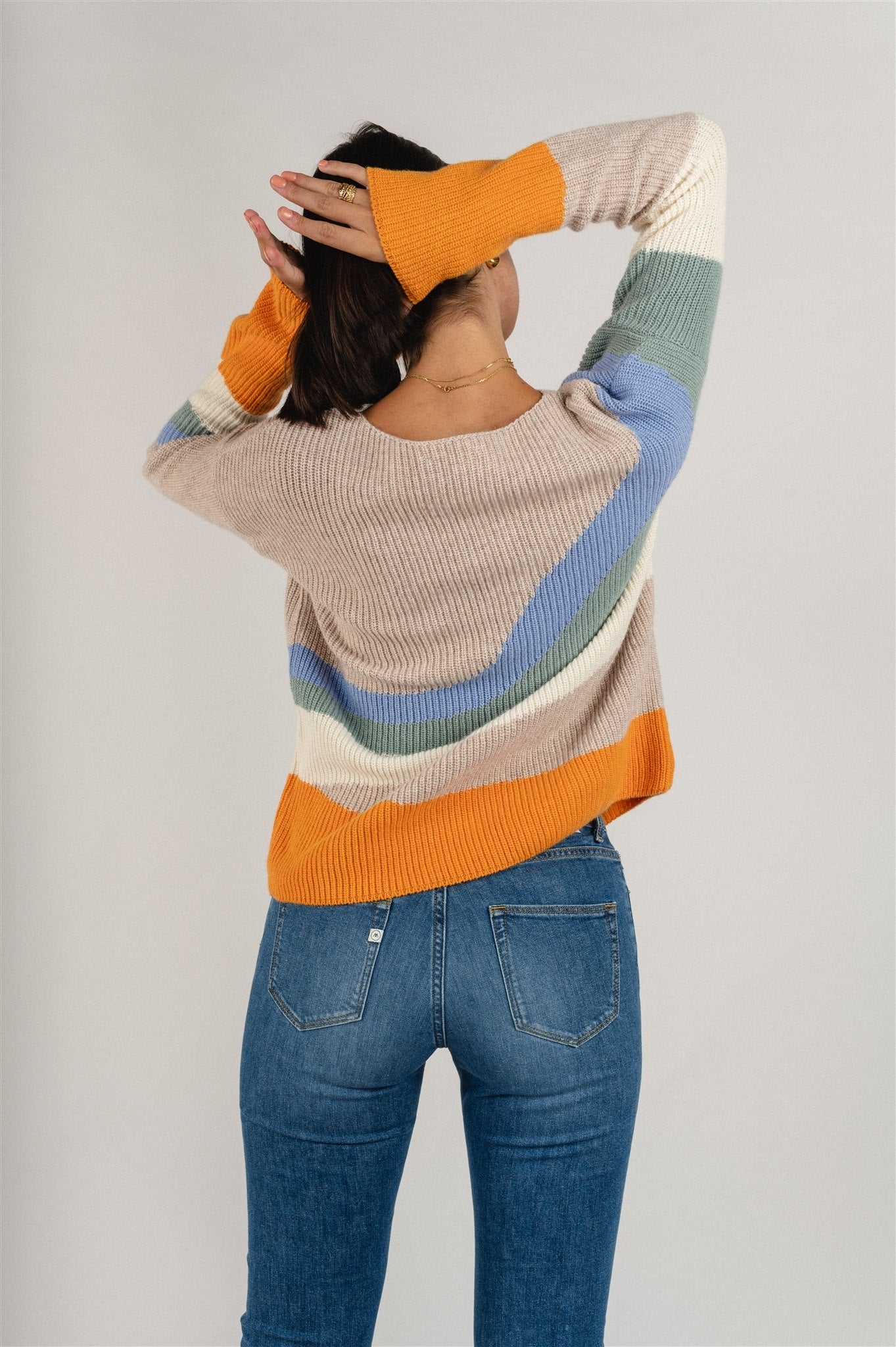 Pull ample maille multicolore en coton et laine bio - miyaa multicolor light caramel melange