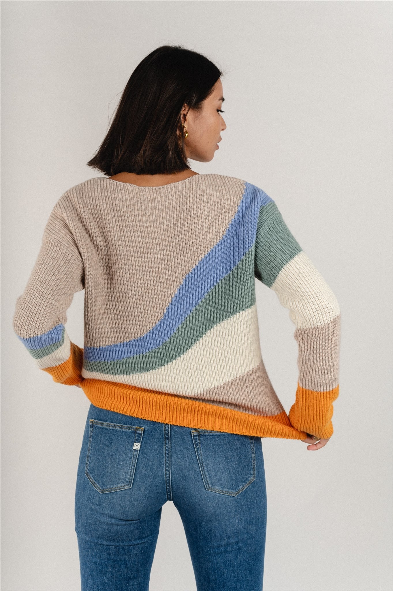 Pull ample maille multicolore en coton et laine bio - miyaa multicolor light caramel melange