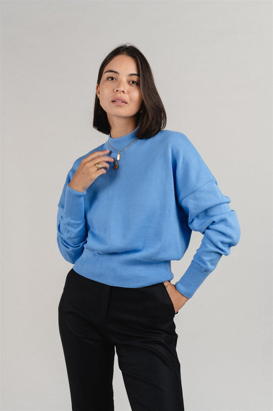 Pull oversize en coton bio | Bleu "yin azure blue"