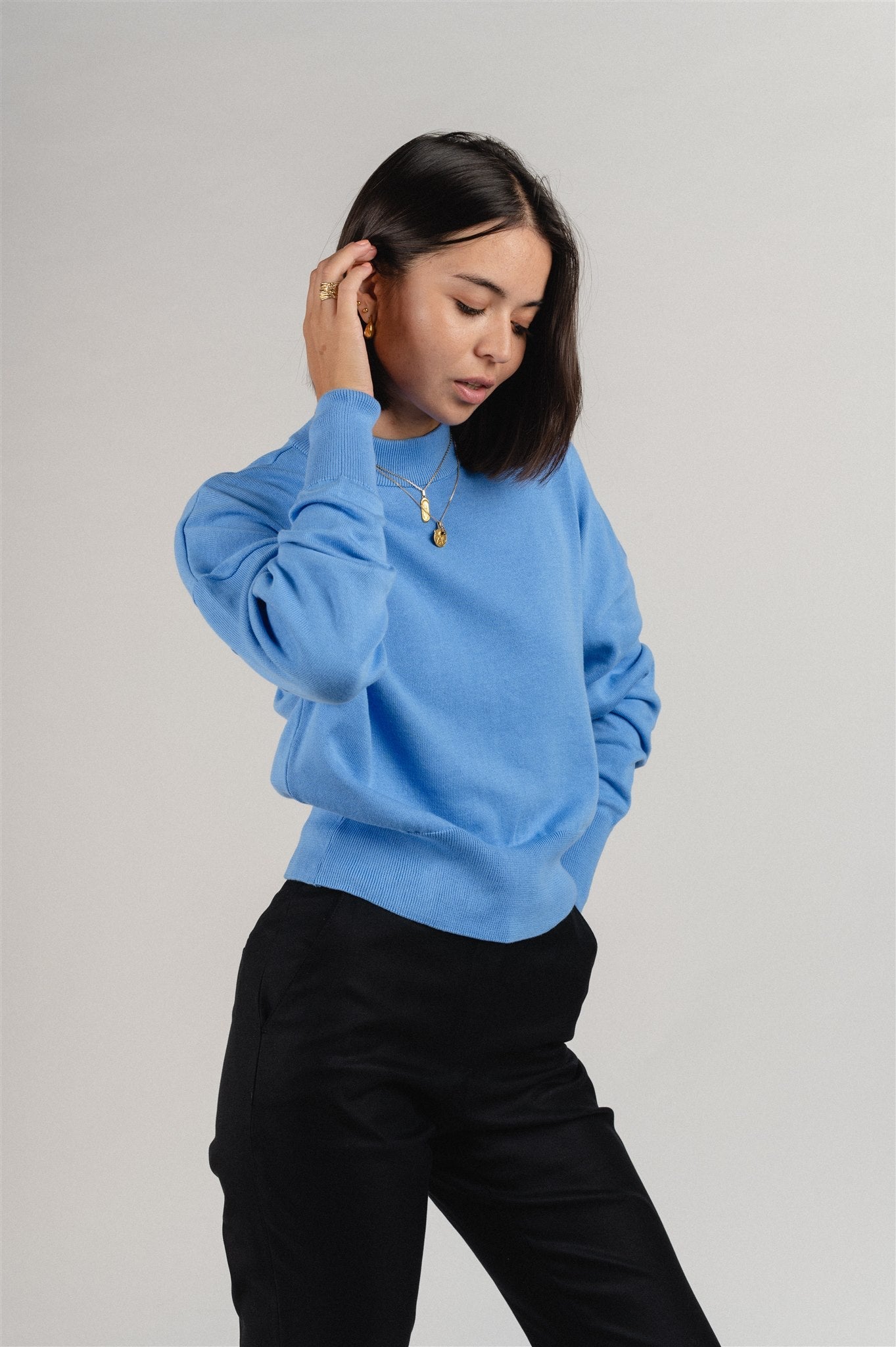 Pull oversize en coton bio | Bleu "yin azure blue"