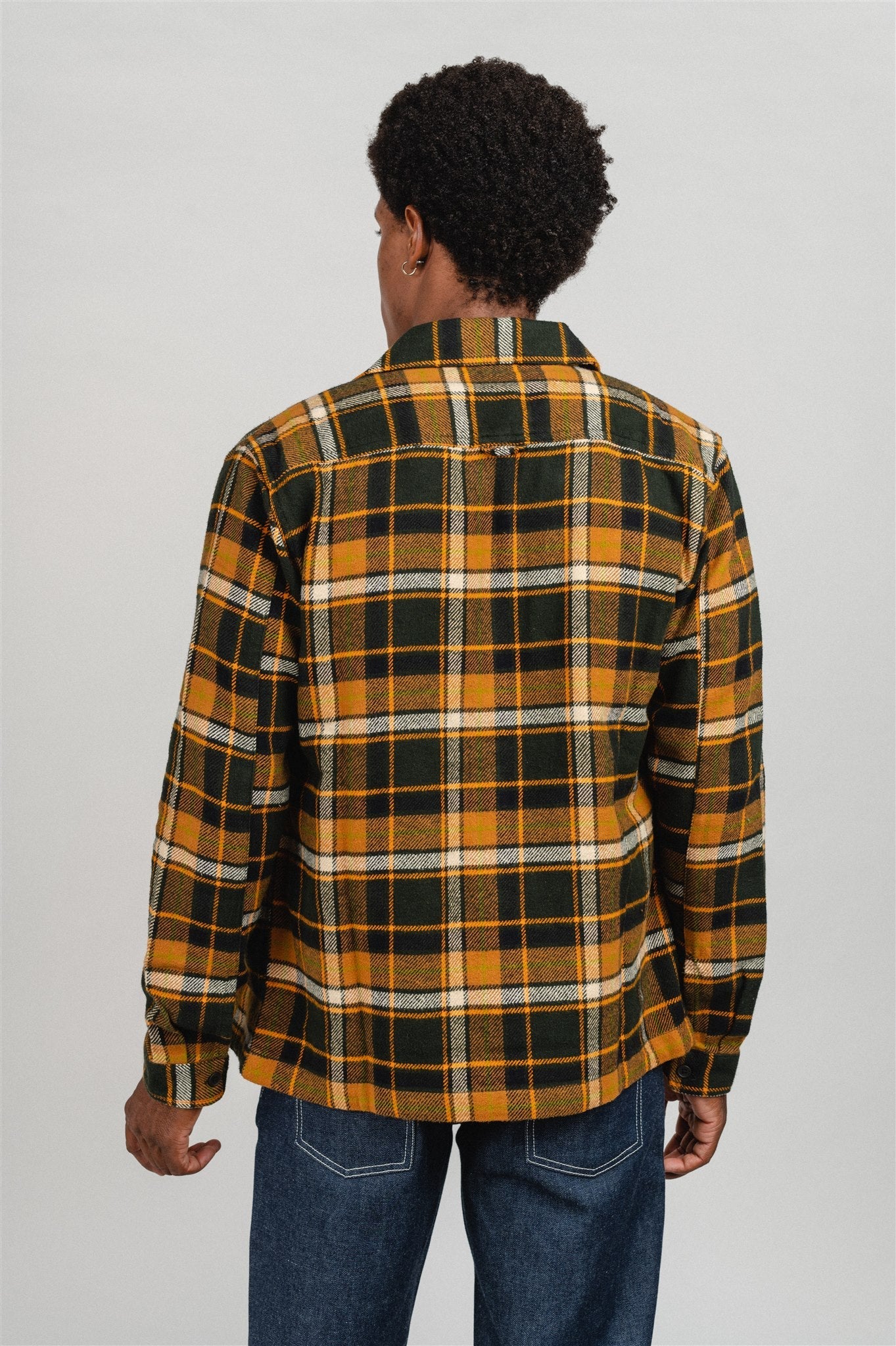 Surchemise épaisse flanelle orange à carreaux en coton bio - big checked heavy flannel forrest night