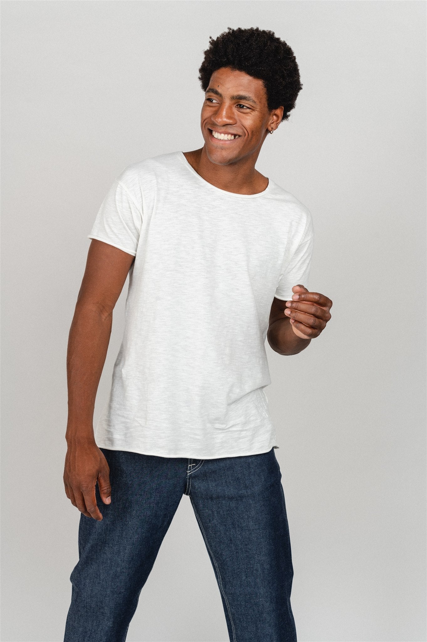 T-shirt ample manches courtes en coton bio | blanc "Roger slub offwhite"