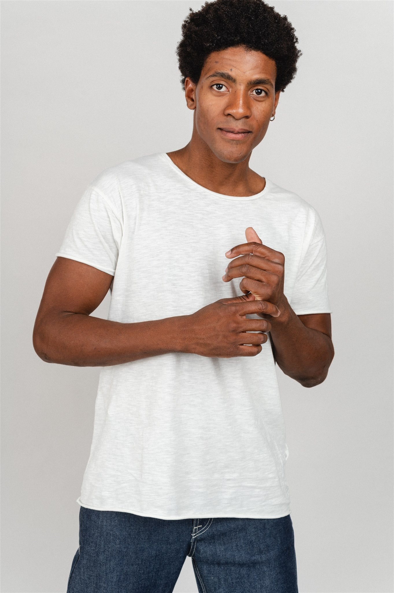 T-shirt ample manches courtes en coton bio | blanc "Roger slub offwhite"