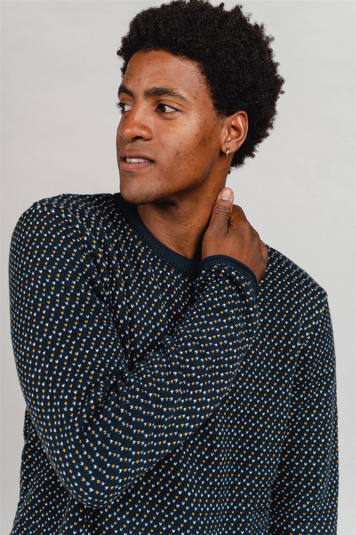 Pull marine à motifs en coton bio - valley jacquard crew neck total eclipse
