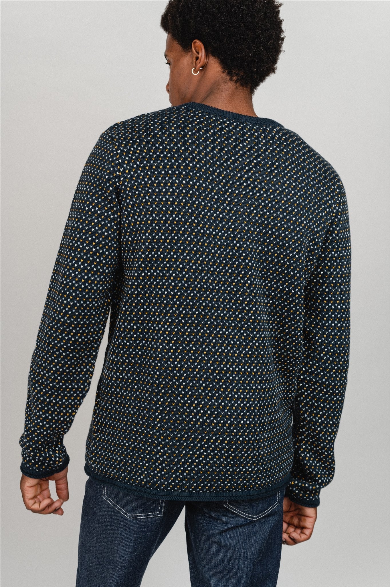 Pull marine à motifs en coton bio - valley jacquard crew neck total eclipse