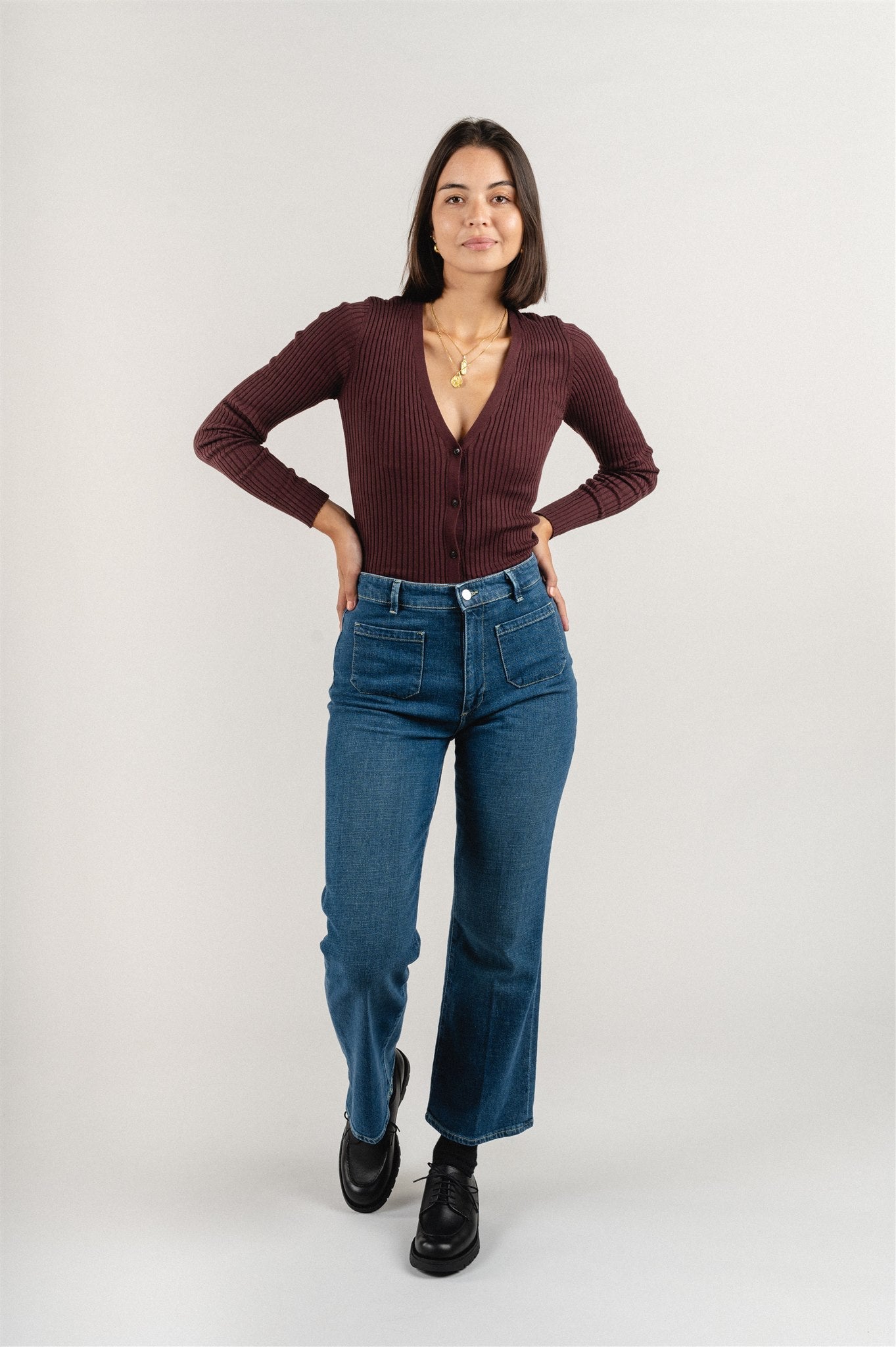 Jean flared bleu foncé en coton bio et chanvre-  rumaa hemp true mid blue