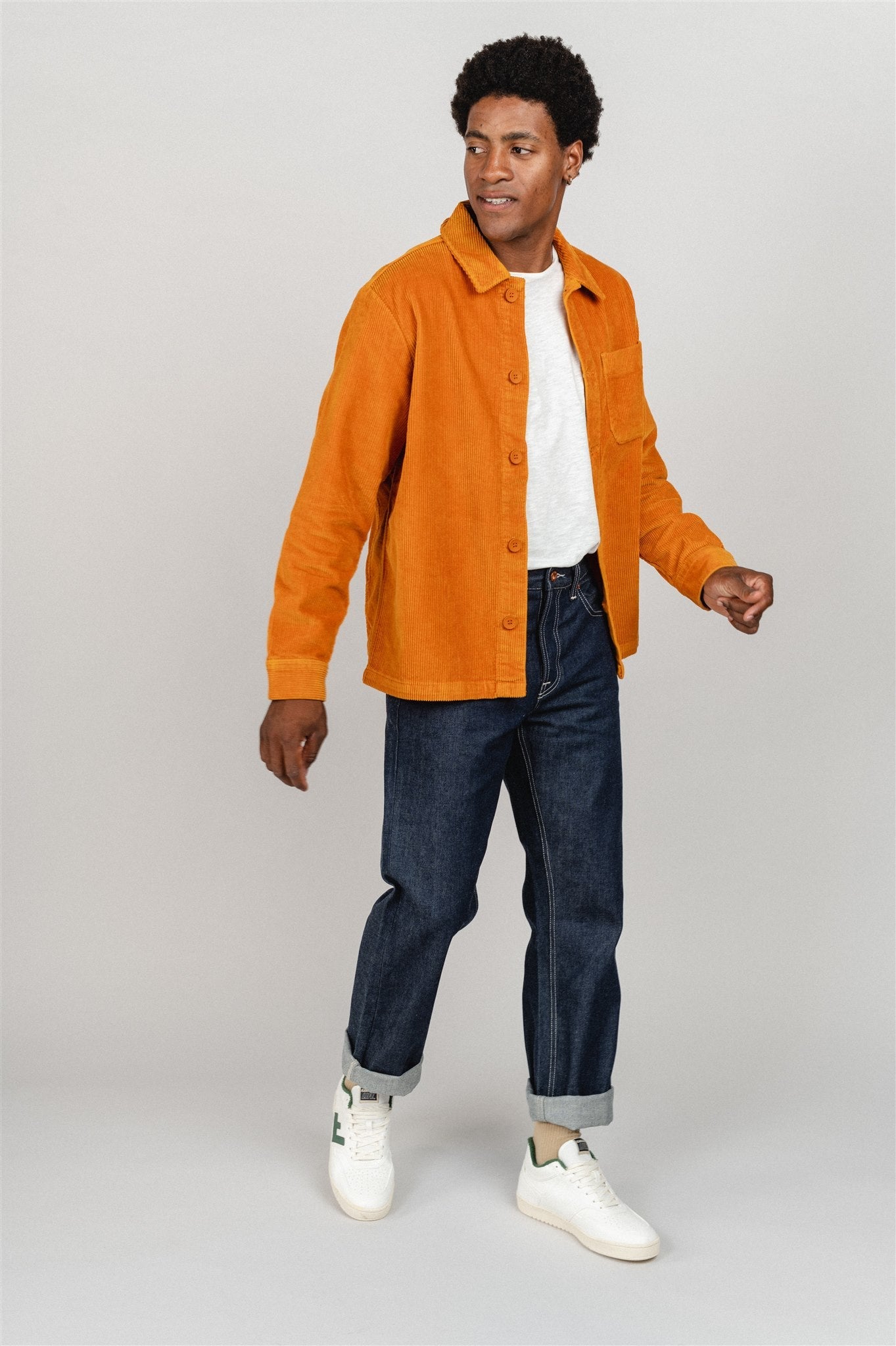 Veste orange en velours de coton bio - 8-wales corduroy overshirt desert sun