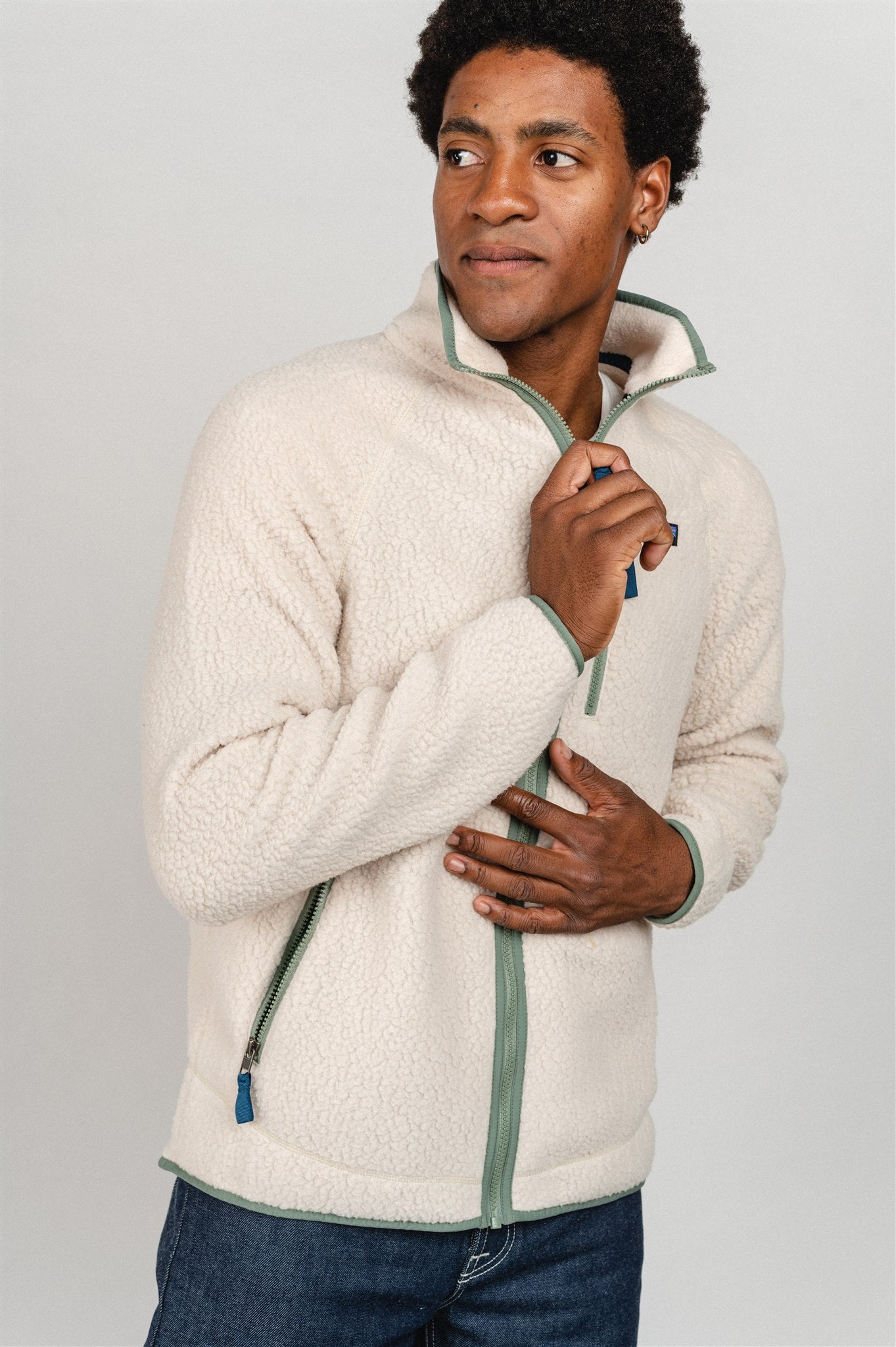 Veste polaire zippée en matière recyclée | beige "retro pile dark natural"