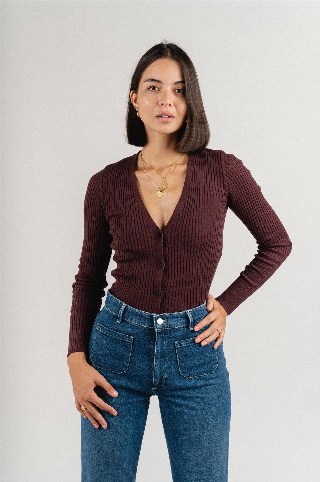 Cardigan violet foncé en coton biologique - tinnaa fudge