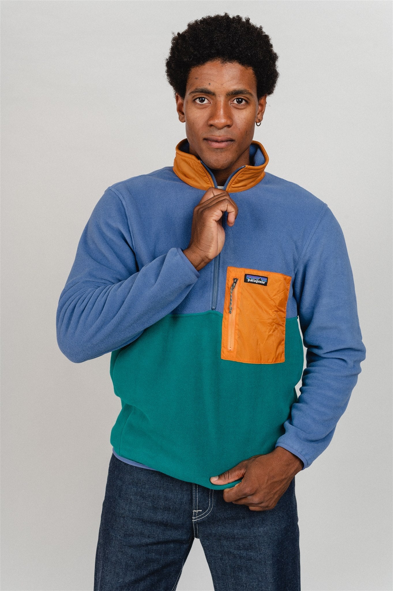 Polaire col zippé en recyclé | Tricolore "microdini borealis green"