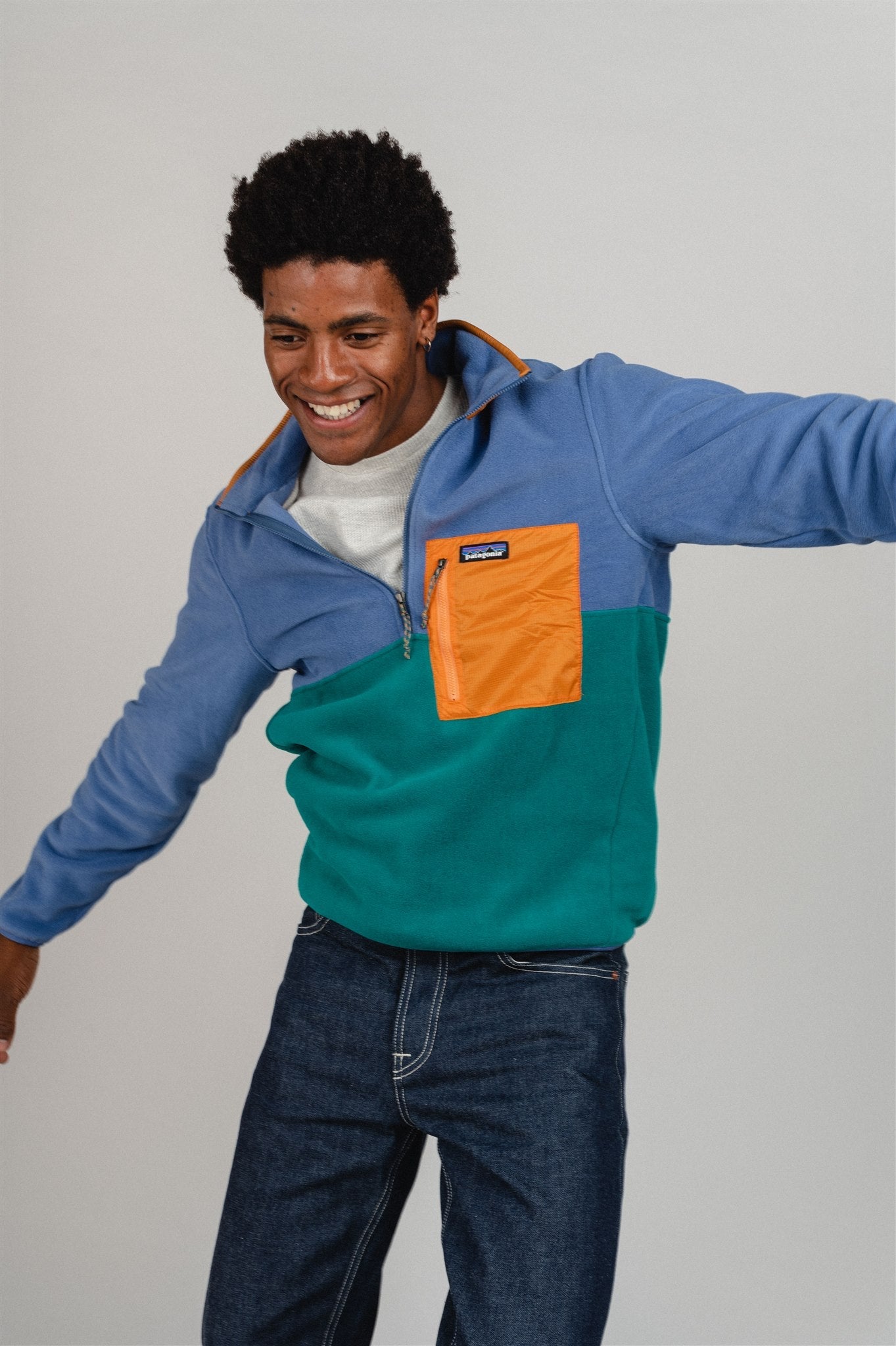 Polaire col zippé en recyclé | Tricolore "microdini borealis green"