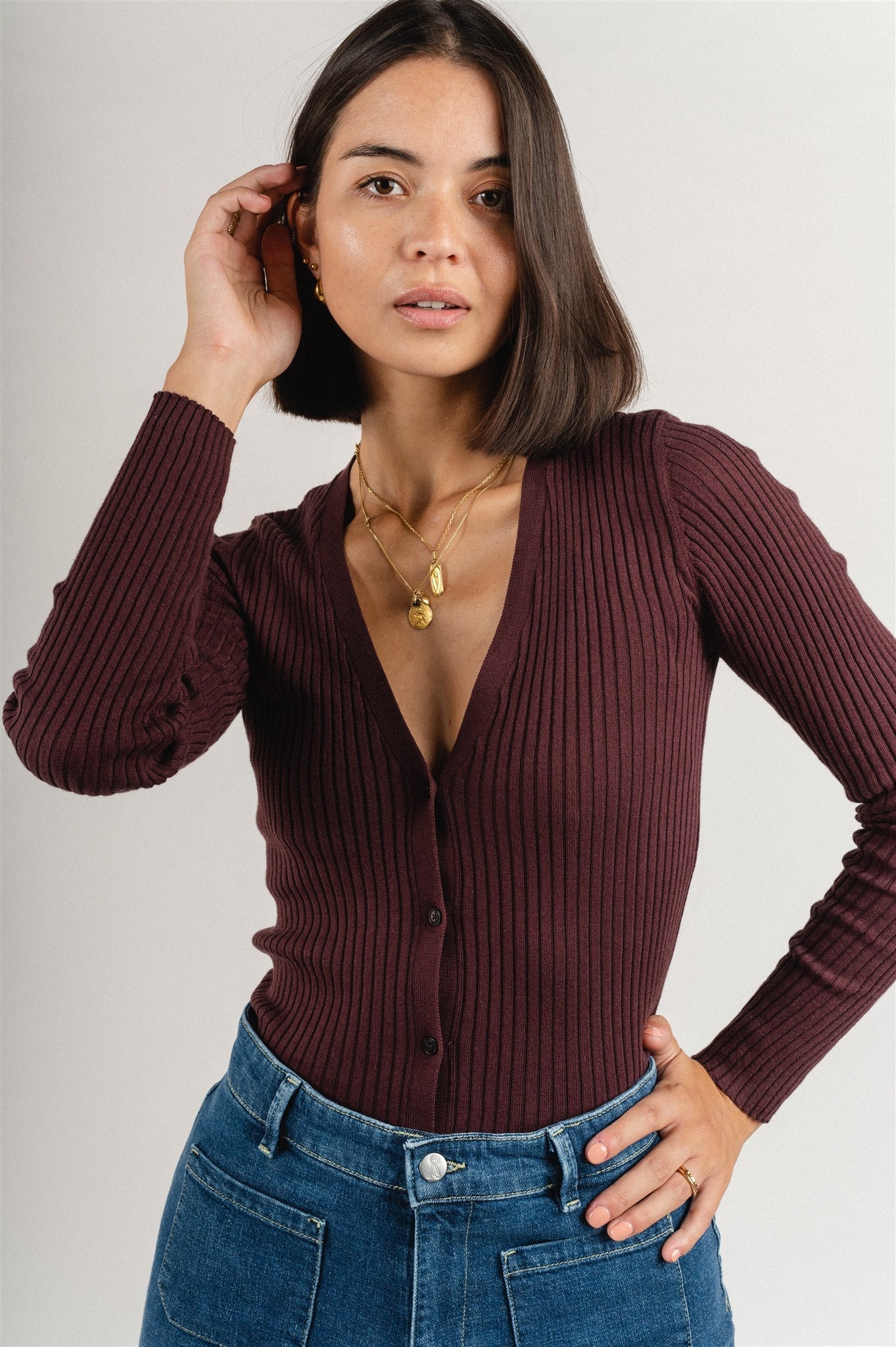 Cardigan violet foncé en coton biologique - tinnaa fudge