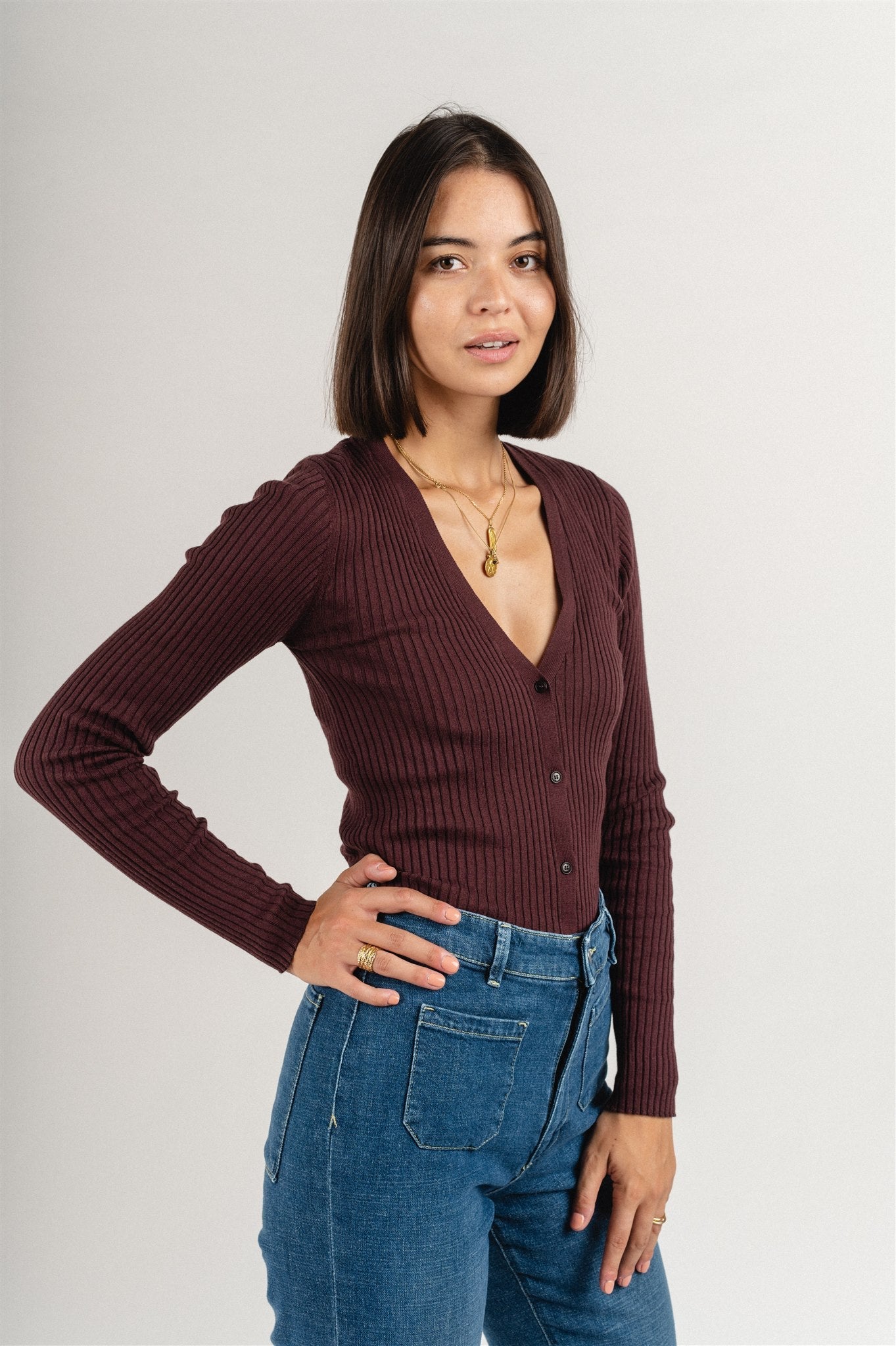 Cardigan violet foncé en coton biologique - tinnaa fudge