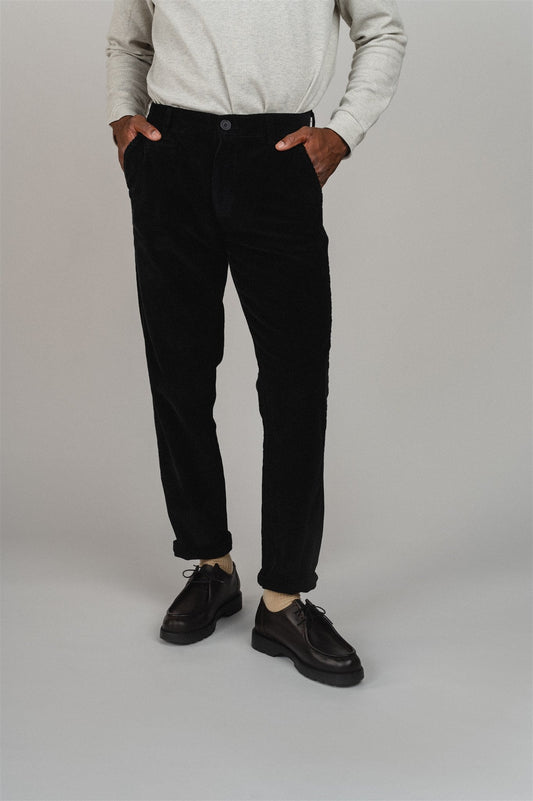 Pantalon chino droit noir en velours en coton bio - chuck Black Jet